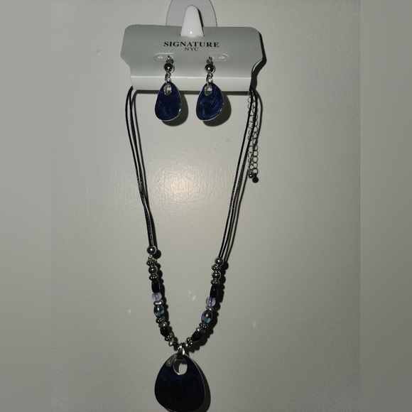 Blue and Silver Beaded Necklace and Earring Set - Picture 1 of 4